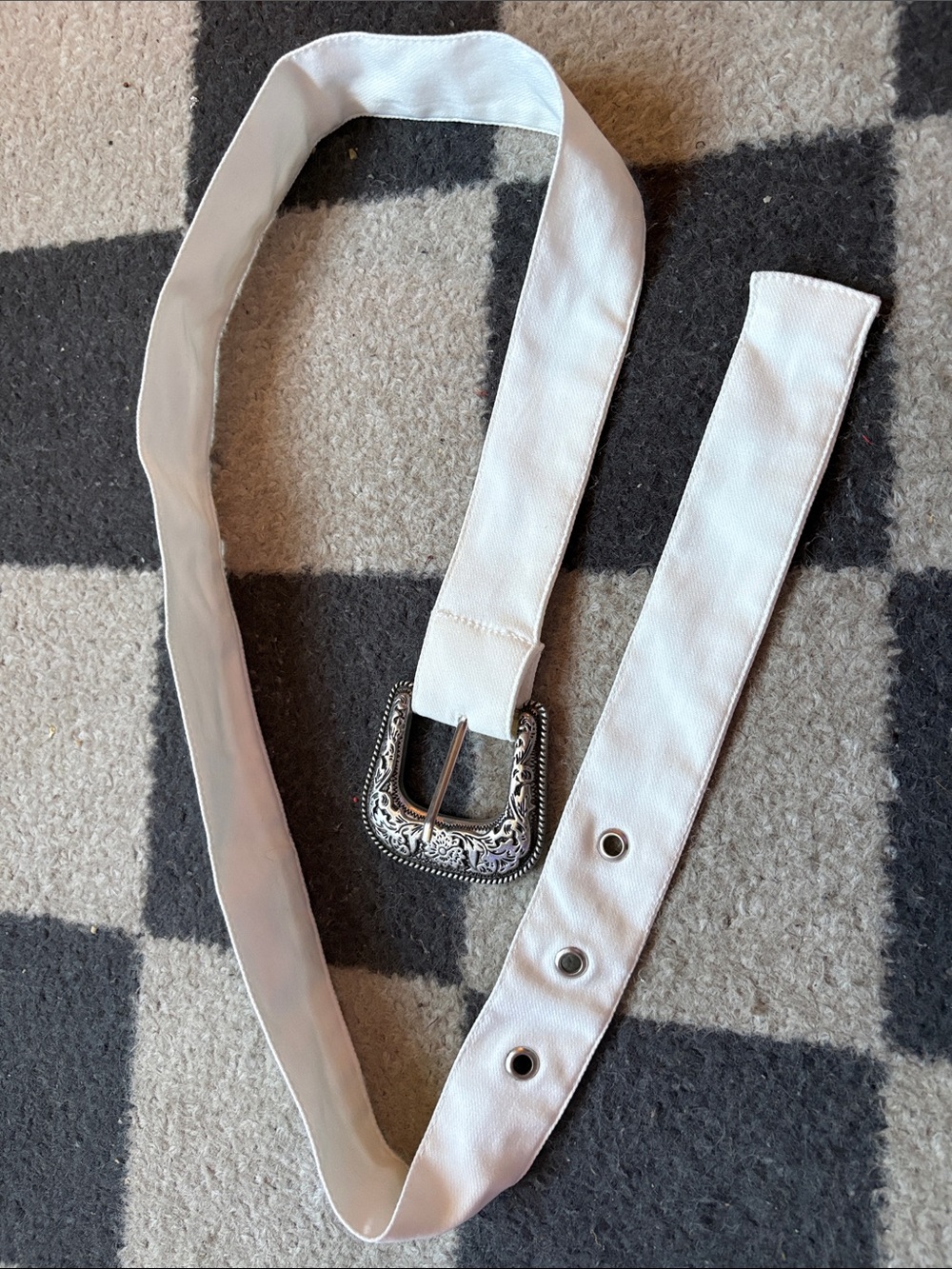 White Women's Fabric Belt with Western Silver Buckle